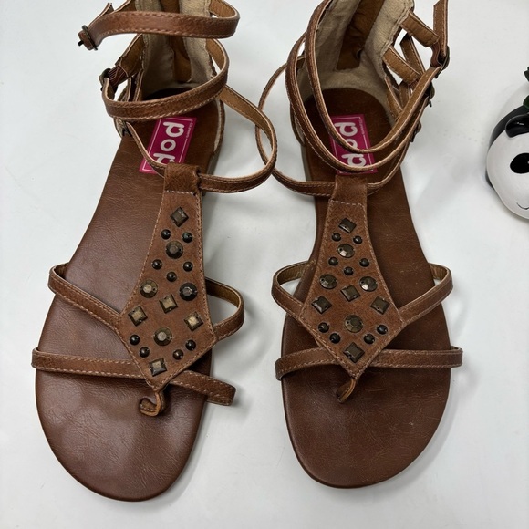 Pop Brown Studded Strappy Sandals - Picture 2 of 6